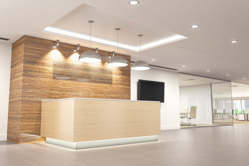 Reception area of a modern office interior.