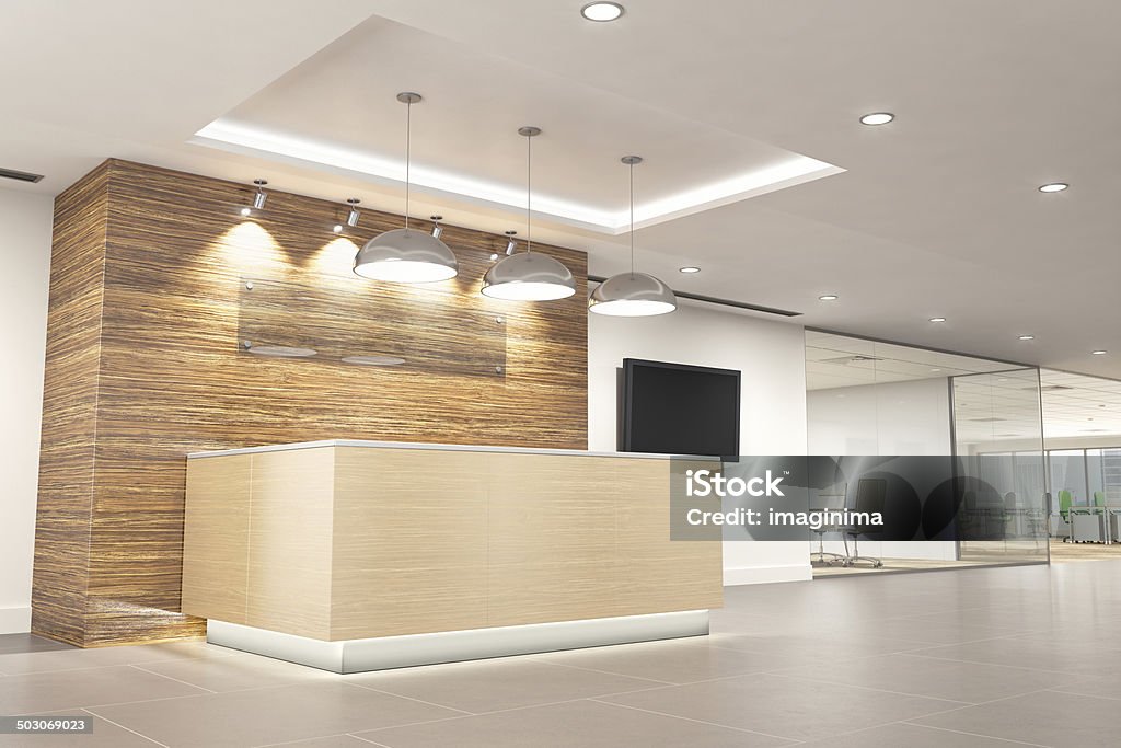 Modern Office Reception Reception area of a modern office interior. Receptionist Stock Photo