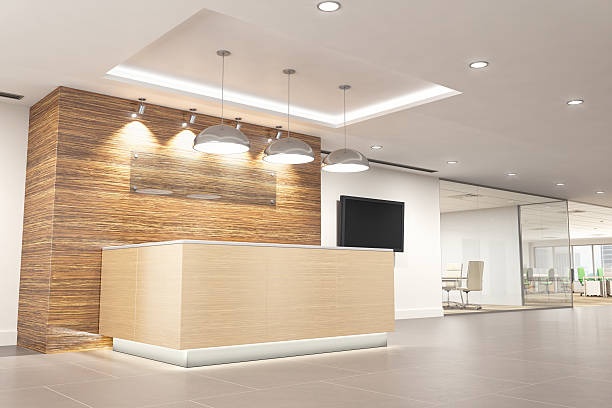 Modern Office Reception Reception area of a modern office interior. receptionist stock pictures, royalty-free photos & images
