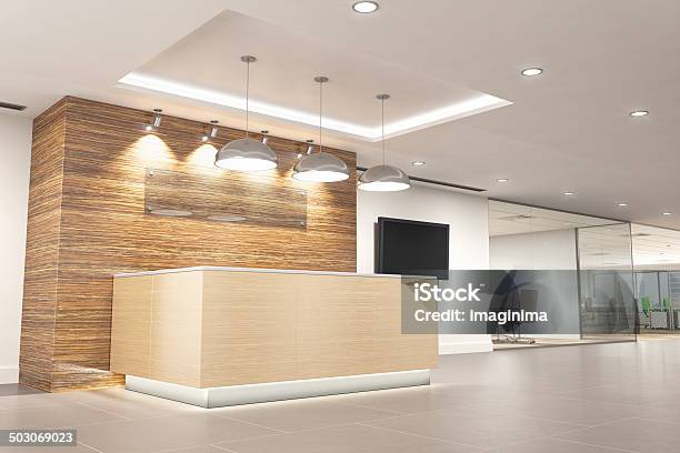 Modern Office Reception Stock Photo - Download Image Now - Receptionist, Hotel Reception, Reception Desk