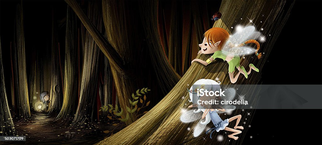 illustration fairy playing This image is some nice fairy playing at night, this illustration is fully made ​​computer and I am the author of the work. Baby - Human Age stock illustration