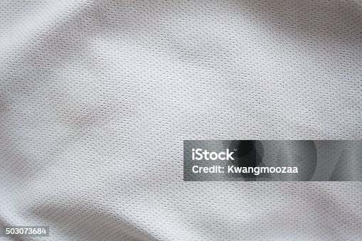 istock Close up shot of white textured football jersey 503073684