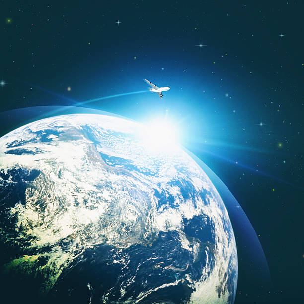 istock Abstract environmental backgrounds with Earth globe and flying j 503074327