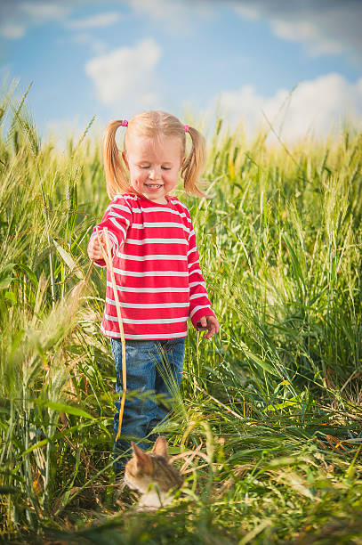 istock Little girl plays with between green grains 503074681