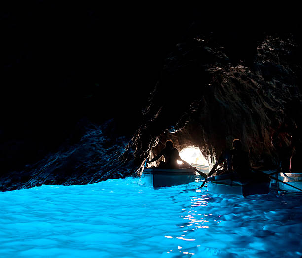 Grotta Azzurra, cave on the coast of Capri. The Blue Grotto, in italian "Grotta Azzurra", is a sea cave on the coast of the island of Capri, southern Italy grotto cave photos stock pictures, royalty-free photos & images