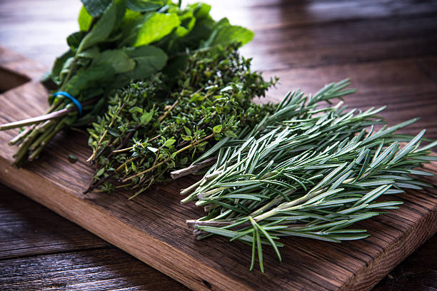 istock Garden fresh herbs on wooden board 503081980