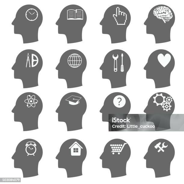 Thinking Heads Icons Vector Stock Illustration - Download Image Now - Advice, Alphabet, Back Lit