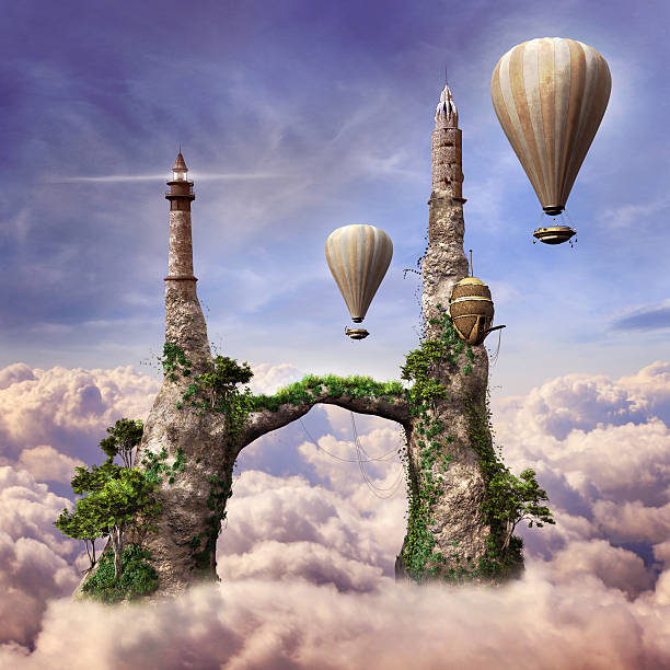 istock Fantasy rock with tower and lighthouse 503084224
