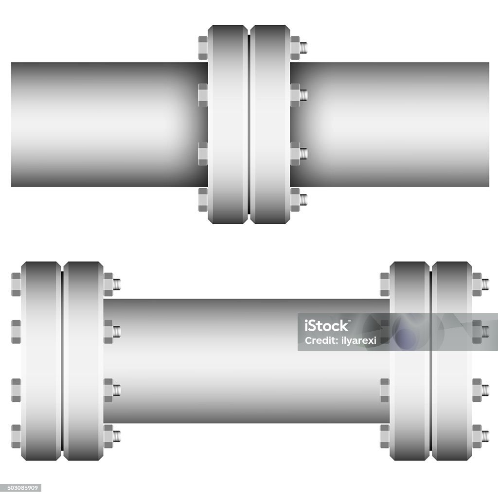 Element with straight pipe flanges Element with straight pipe flanges on white bacground. Shiny Stock Photo