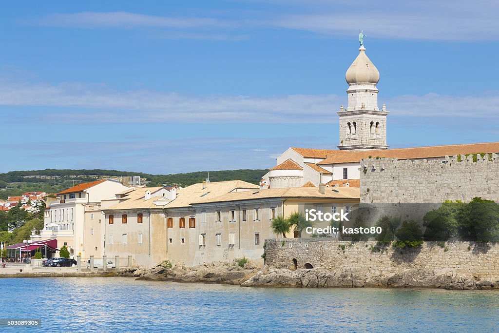 Krk town, Mediterranean, Croatia, Europe Famous touristic Krk town on Krk island, Croatia, Europe. Krk is a Croatian island in the northern Adriatic Sea, located near Rijeka in the Bay of Kvarner and part of Primorje Gorski Kotar county. Adriatic Sea Stock Photo