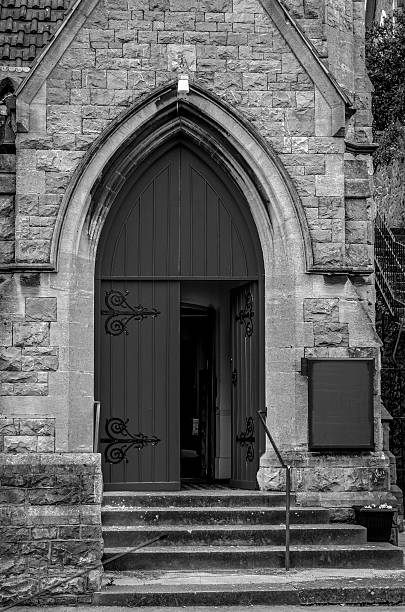 istock church door, black and white image, 503089455