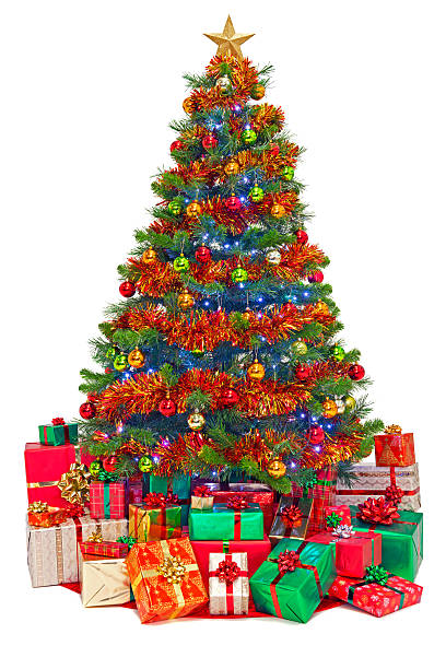 istock Decorated Christmas tree with gifts isolated 503099257