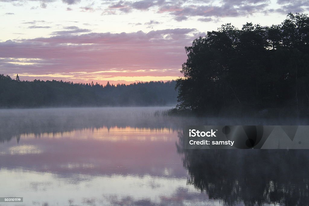 sunrise sunrise with fog on the lake Black Color Stock Photo