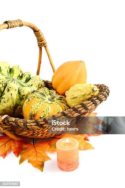 Pumpkins In Basket Stock Photo - Download Image Now - Autumn, Basket, Burning
