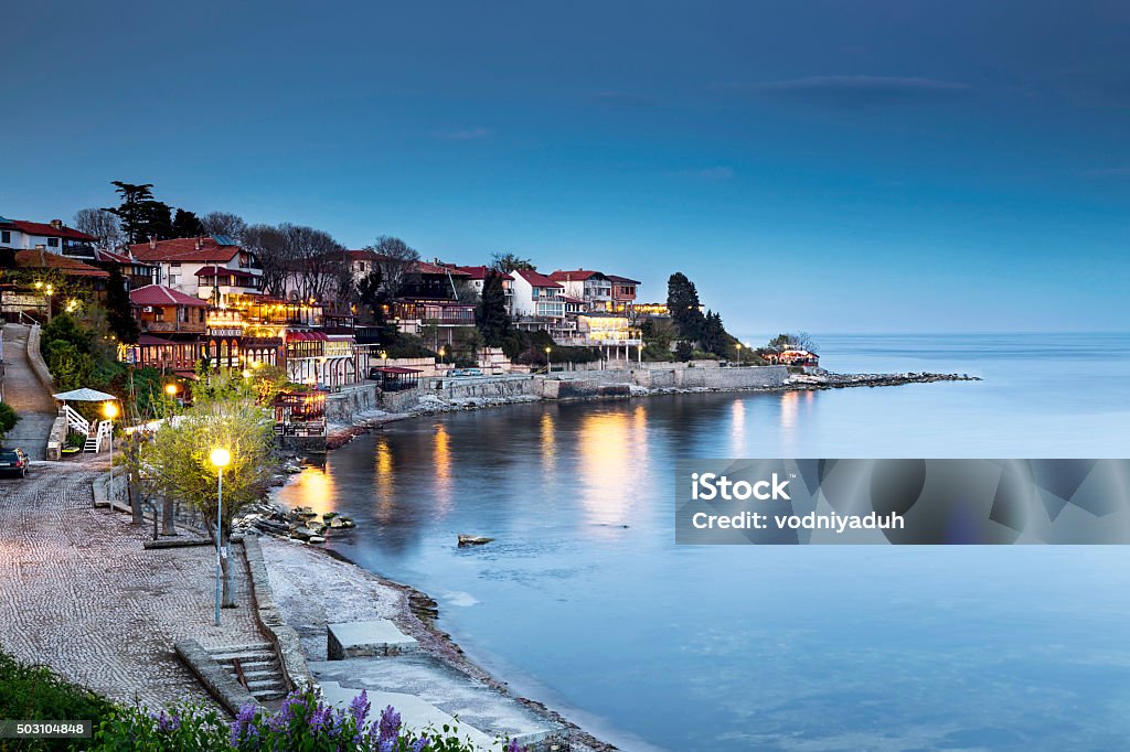 Old city of Nessebar night view Old city of Nessebar at night Bulgaria Stock Photo