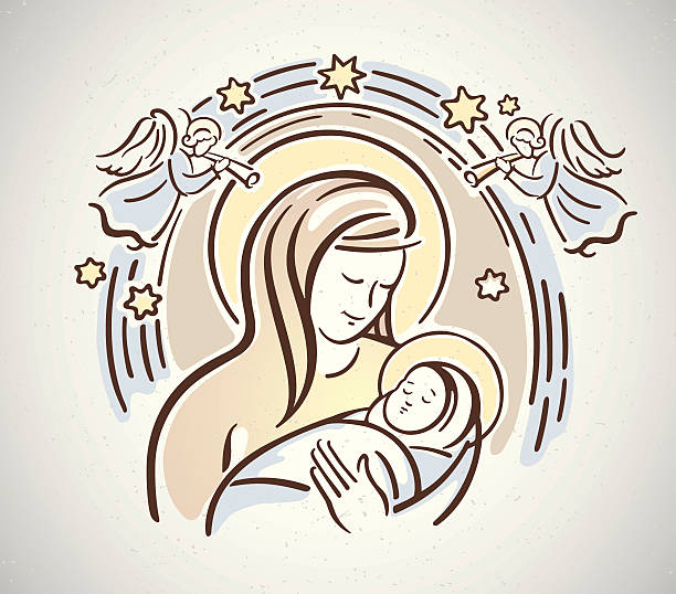 ilustraciones, imágenes clip art, dibujos animados e iconos de stock de nativity - family cross shape christianity praying