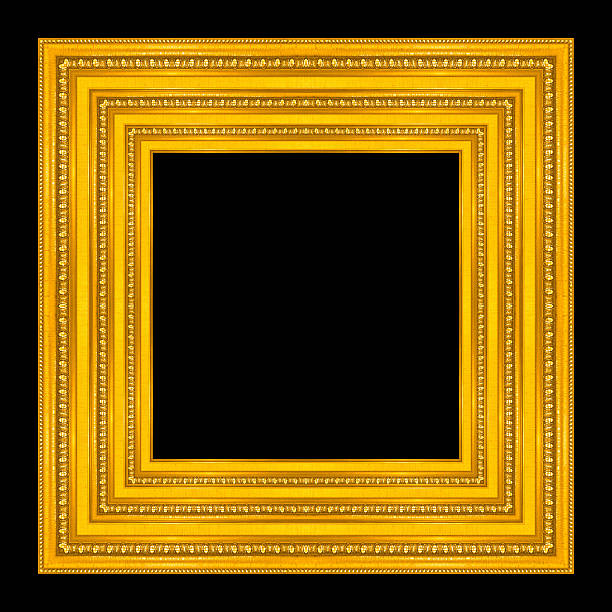 istock picture frame wooden Carved pattern isolated on a black background. 503106536