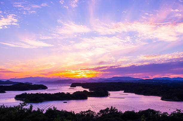 Ago bay silhouette sunsetsky,mie tourism of japan Ago bay silhouette sunsetsky,mie tourism of japan mie prefecture photos stock pictures, royalty-free photos & images