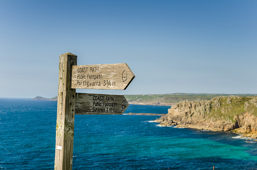 Wooden Directional Sign on a Coast Path