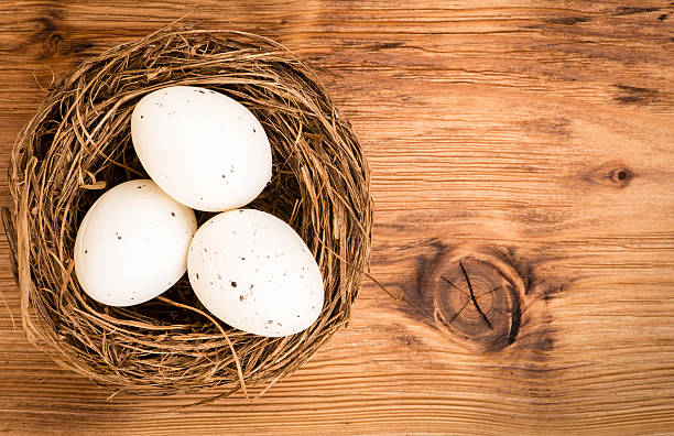 istock Easter decorative eggs in the nest on the wooden background. 503108494