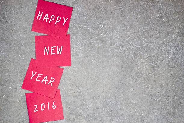 istock happy new year 2016 word on the Notes paper cards 503111576