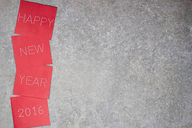 happy new year 2016 word on the Notes paper cards