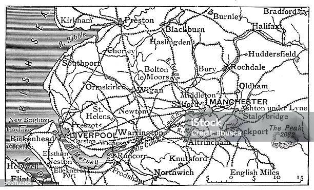 Carte Antique De Liverpool Et De Manchester Vecteurs libres de droits et plus d'images vectorielles de Manchester - Angleterre - Manchester - Angleterre, Angleterre, Antiquités