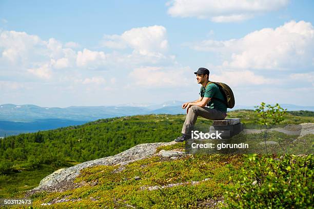 孤独な独身男性が座って Mountain トップ - ハイキングのストックフォトや画像を多数ご用意 - ハイキング, スウェーデン, 1人