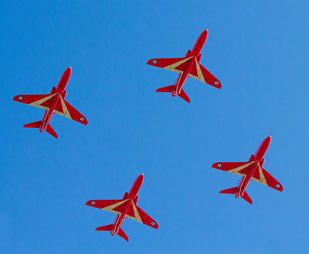 Weston-super-Mare, Somerset, England-June 21, 2014: The Red Arrows British RAF aerobatic display team thrilled crowds at the Weston Air Festival Weston-s-Mare on Saturday 21st June 2014
