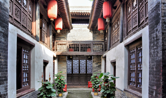 Hangzhou, Сhina - October 2, 2009: The patio of an old mansion in a traditional architectural chinese style.