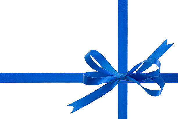 istock Blue ribbon with a bow on a white background 503114673