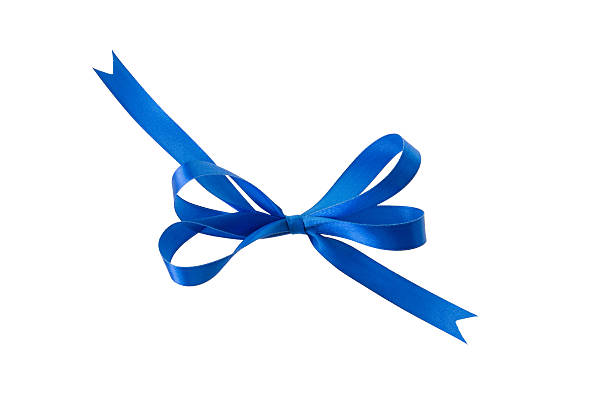 istock Blue ribbon with a bow on a white background 503114725