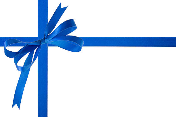 istock Blue ribbon with a bow on a white background 503114727