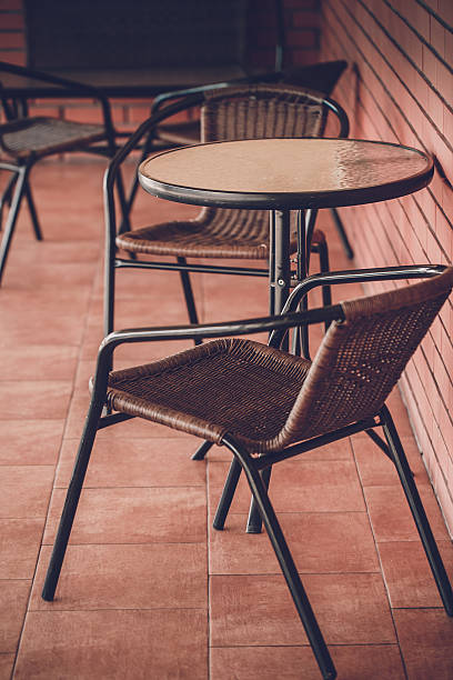 istock Typical  coffee terrace with tables and chairs 503116244