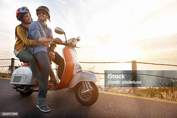 Safety First Stock Photo - Download Image Now - Motor Scooter, Couple - Relationship, Travel