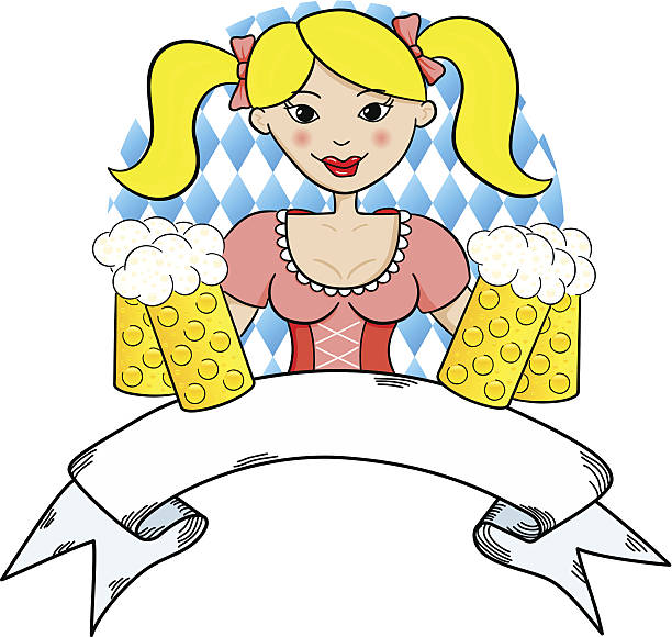 Beer Fest girl serving beer with banner eps 10 vector illustration of Beer Fest girl serving beer with banner pics of dirndl skirt stock illustrations