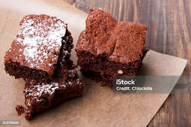 Brownies On The Wooden Table Stock Photo - Download Image Now - Baked, Baked Pastry Item, Baking