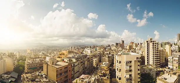 Stitched Panorama view over Beirut or any other southern european city like Palermo.
