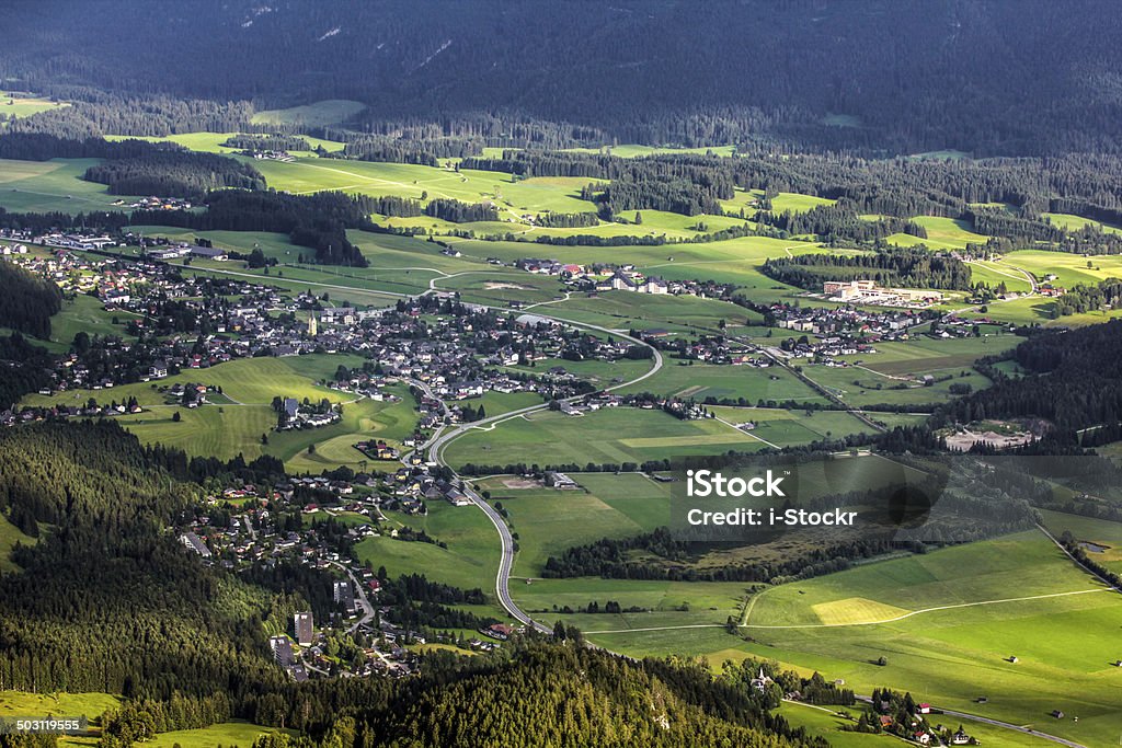 Village Aerial view of the village in mountains Alps Austria Aerial View Stock Photo