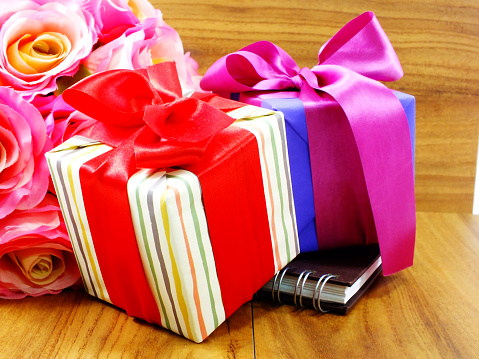 gift boxs pressent with ribbon decorations for christmas and new year festival