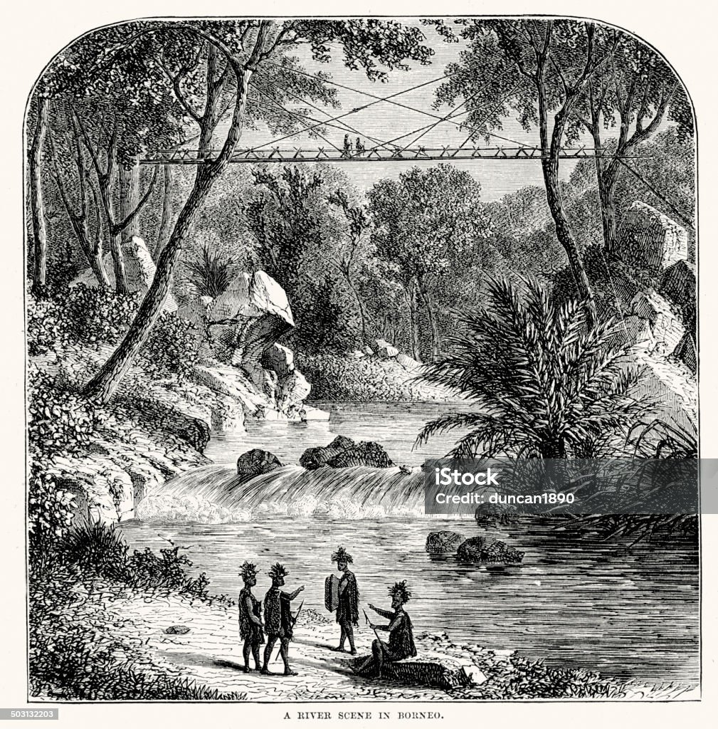 River Szene in Borneo - Lizenzfrei 19. Jahrhundert Stock-Illustration