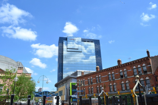 Birmingham, United Kingdom - May 25, 2013: View of  Hyatt Hotel in Broad Street, Birmingham, near The International Convention Centre.