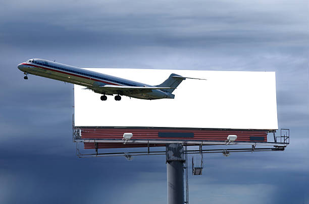 istock Travel concept blank roadside billboard with plane and storm 503135014