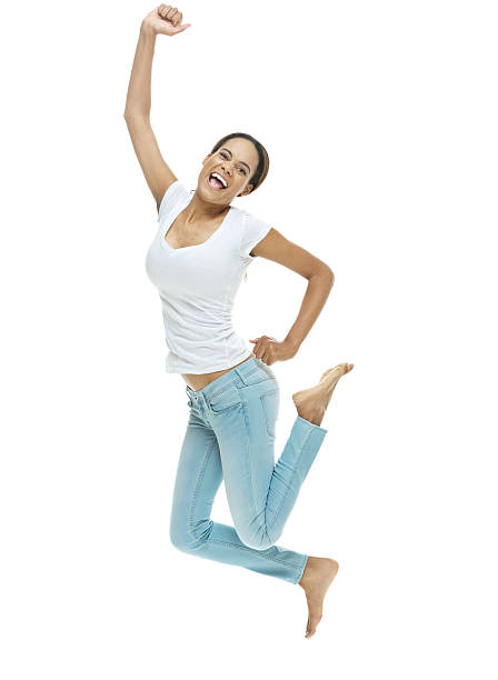 istock Cheerful woman jumping and cheering 503136650