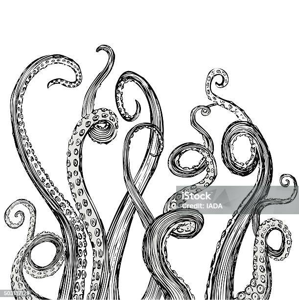 Hand Drawn Vector Tentacles In A Rough Wood Cut Style Stock Illustration - Download Image Now