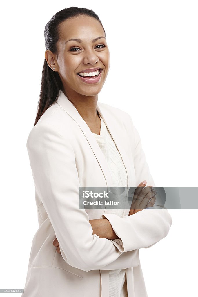 On top and feeling great Portrait of an attractive young businesswoman with her arms folded isolated on white 20-29 Years Stock Photo