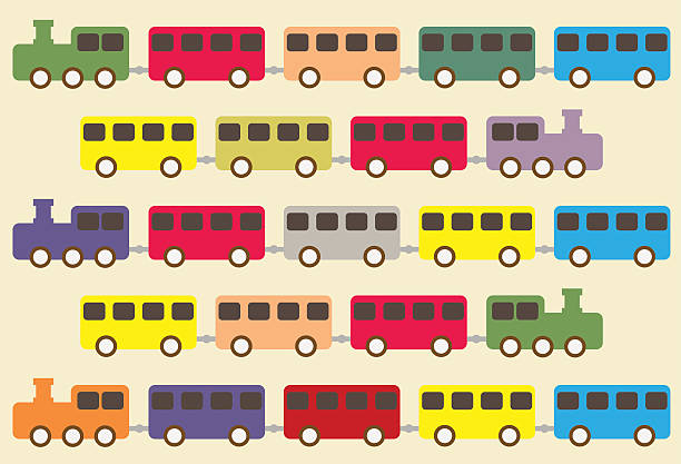 ilustrações de stock, clip art, desenhos animados e ícones de comboio a vapor vintage padrão - toy wagon train engine steam