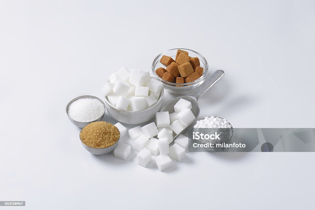 sugar white and cane sugar and sweetener on white background Bowl Stock Photo