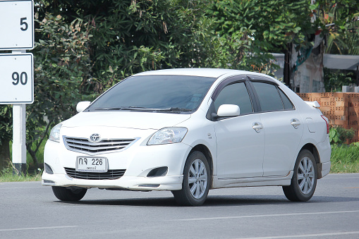 Chiangmai, Thailand -November 3, 2015:  Private car, Toyota Vios. Photo at road no.121 about 8 km from downtown Chiangmai, thailand.