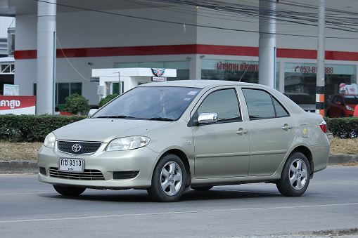 Chiangmai, Thailand -November 3, 2015:  Private car, Toyota Vios. Photo at road no.121 about 8 km from downtown Chiangmai, thailand.